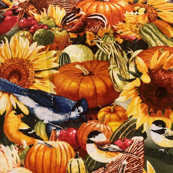 Fall PUMPKINS, SUNFLOWERS, BIRDS & CHIPMUNKS Handmade Cotton Pillowcase - Picture 2 of 4